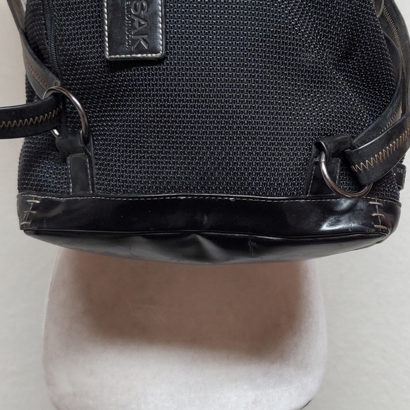 Vintage The Sak Boho CCW Black Canvas Knit Leather Trim Mini Backpack - Picture 10 of 16
